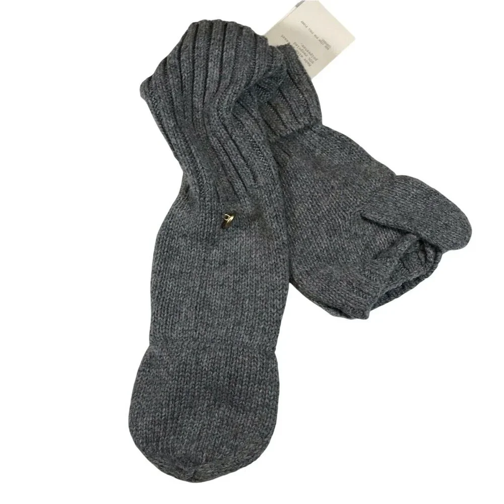 A New Day Womens One Size Mittens Convertible Fingerless Knit Grey New With Tags